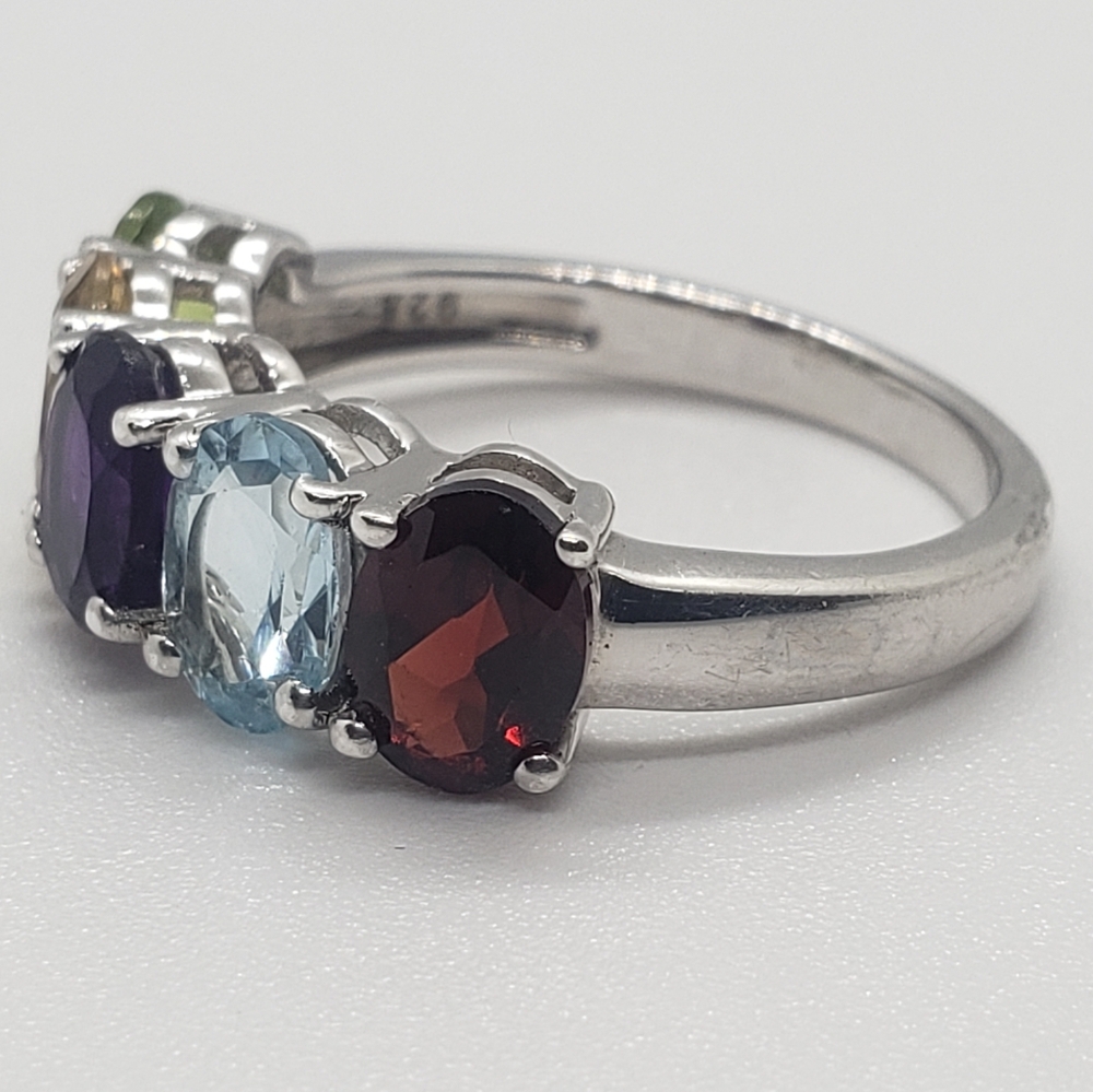 Solid Sterling Silver Multi Gemstone 5 Stone Ring - image 6
